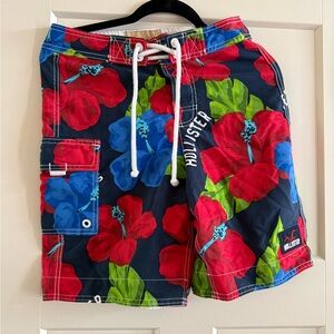 Hollister Navy Swim Shorts with Red & Blue Floral Print